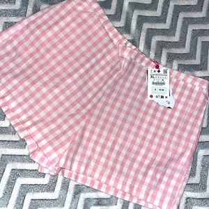 NWT Barbie Pink Gingham Shorts; Zara